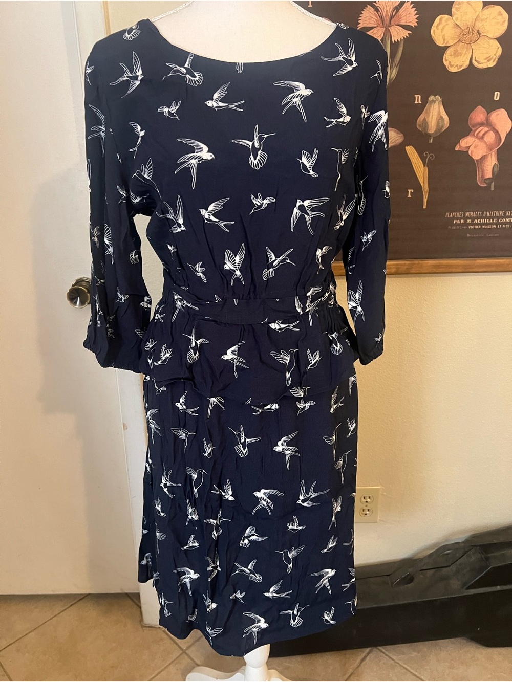 H&M Mama Navy Bird Print Maternity/Nursing Dres